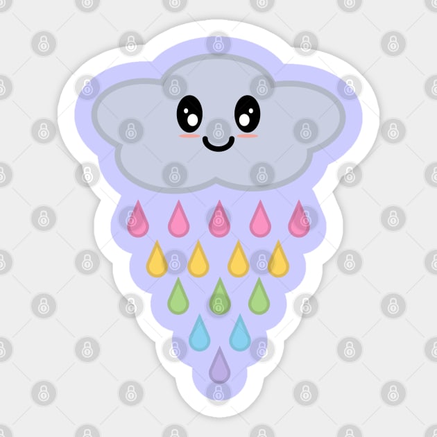 Kawaii Cute Raining Rainbow Rain Cloud in Purple Sticker by Kelly Gigi